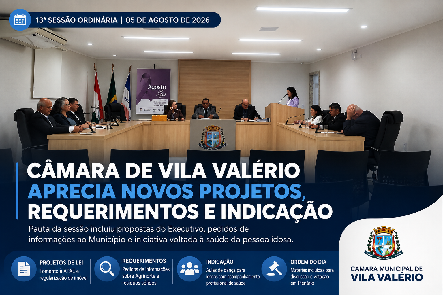 Foto da notícia: Câmara de Vila Valério realiza 13ª Sessão Ordinária com novos projetos, requerimentos e matérias em pauta